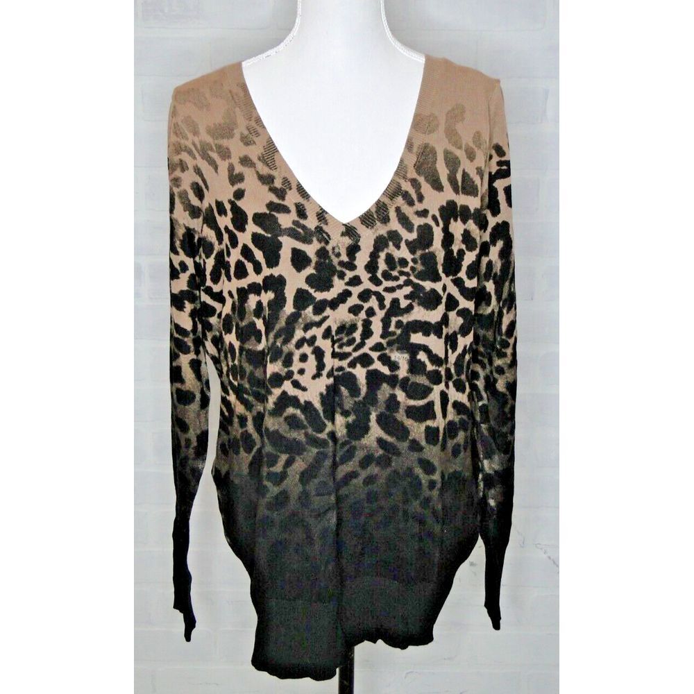 Leopard Print V-Neck Sweater - Brown and Black